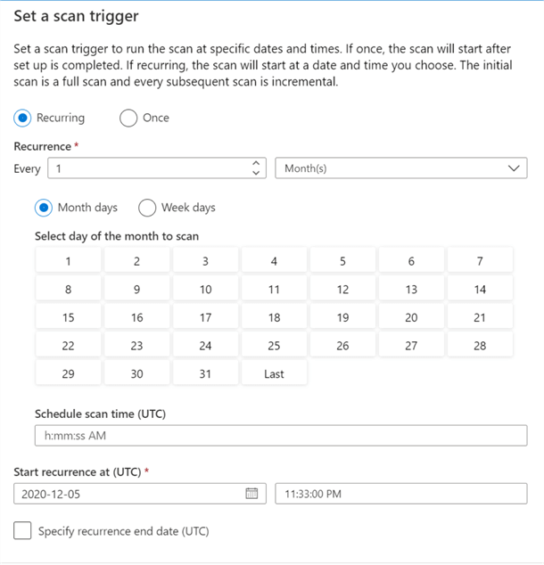 SetTrigger Trigger can be manual or recurring based on schedule