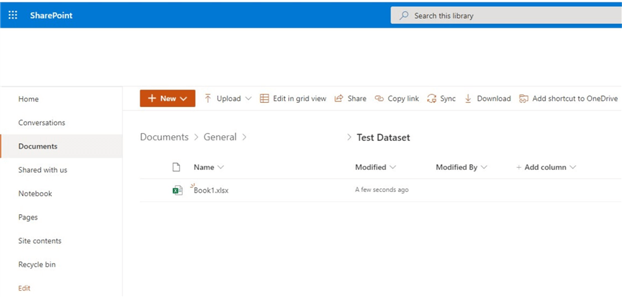 Excel dataset in SharePoint folder