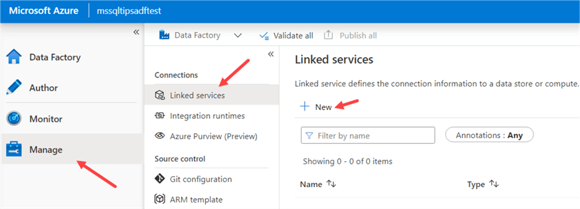 create new linked service