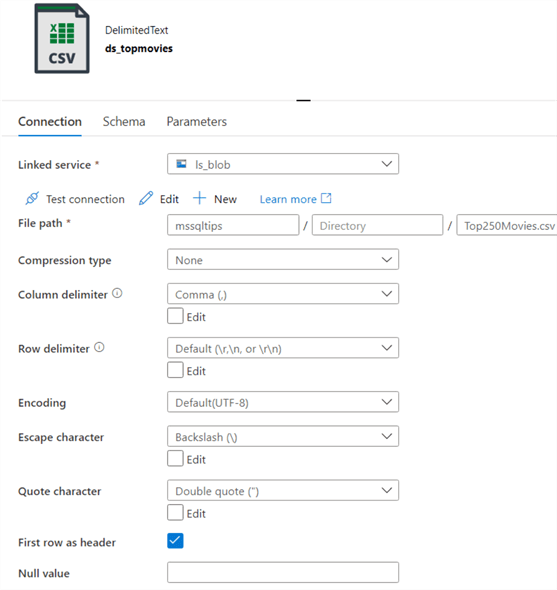 dataset connection options
