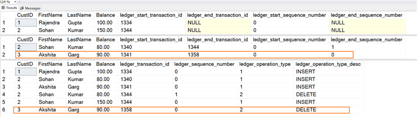 query results azure ledger