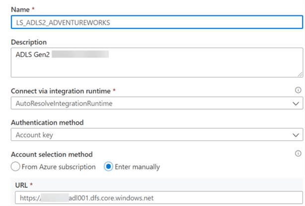 AdventureWorksADLS Linked Service for AdventureWorks ADLS