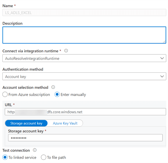 ExcelLinkedService Linked Service for Excel