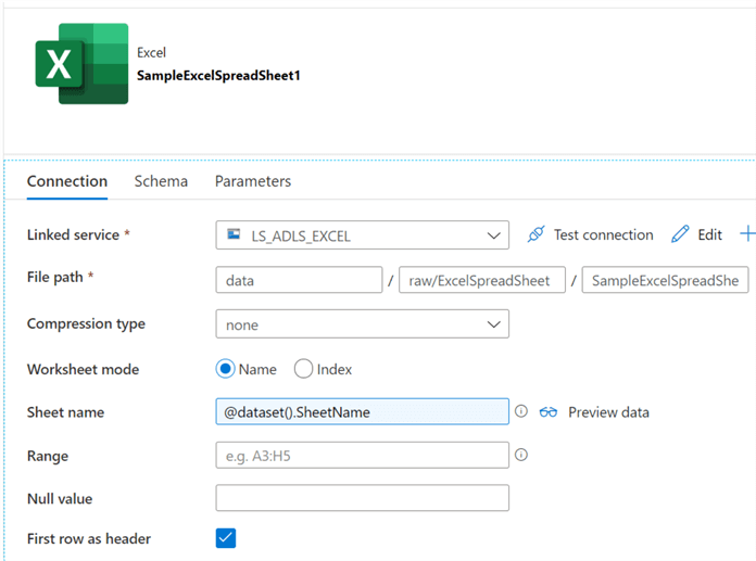 SpreadsheetSource Spreadsheet connection details.