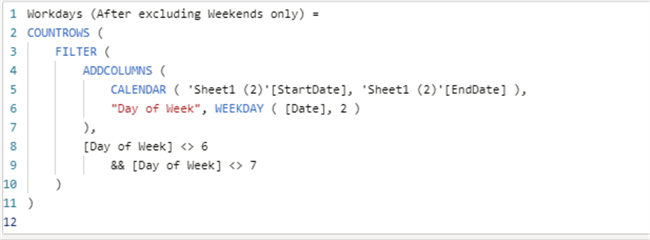 DAX workdays excluding weekends