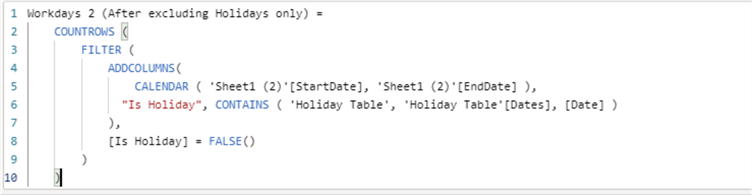 DAX workdays excluding holidays