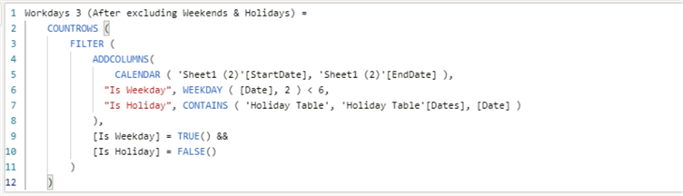 DAX workdays excluding weekends and holidays