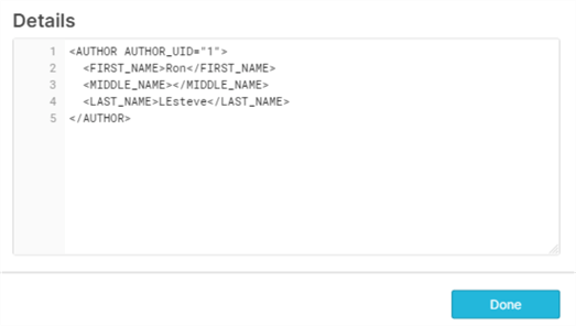 XML_Details Hyperlink detail for XML Data structure