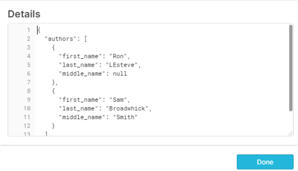 NESTEDJSON_Details Hyperlink detail for NESTEDJSON Data structure