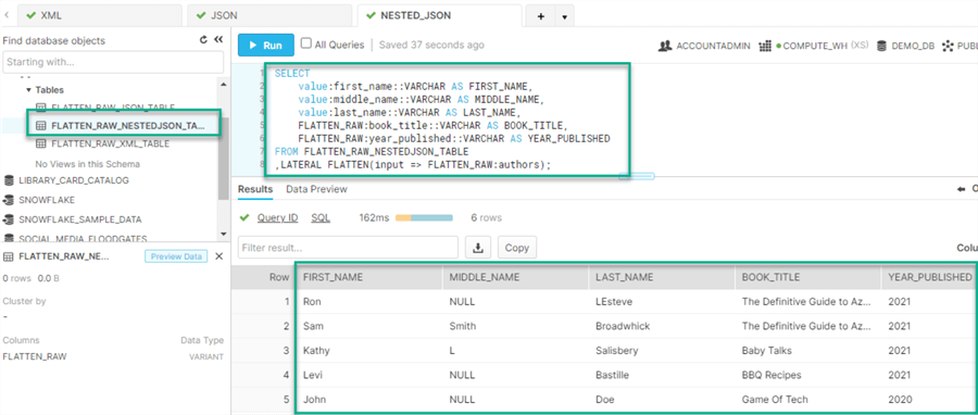 FlattenData_NESTEDJSON Image showing flatten of NESTEDJSON Data