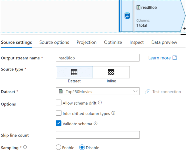 data flow source settings