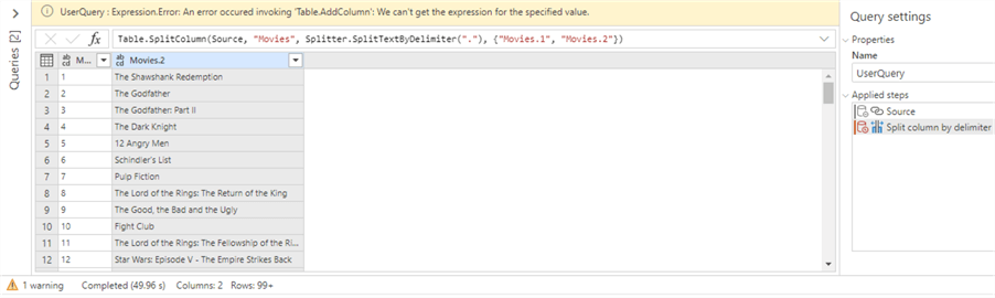 split with error