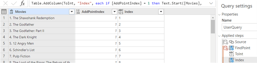 extract index