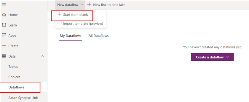 Dataverse create a dataflow