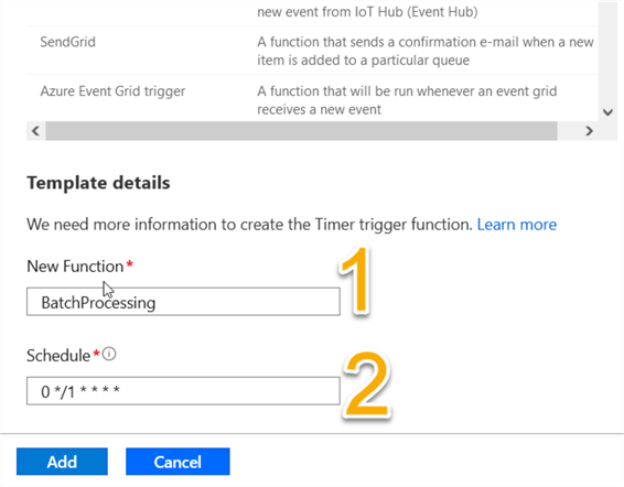 create function, time trigger