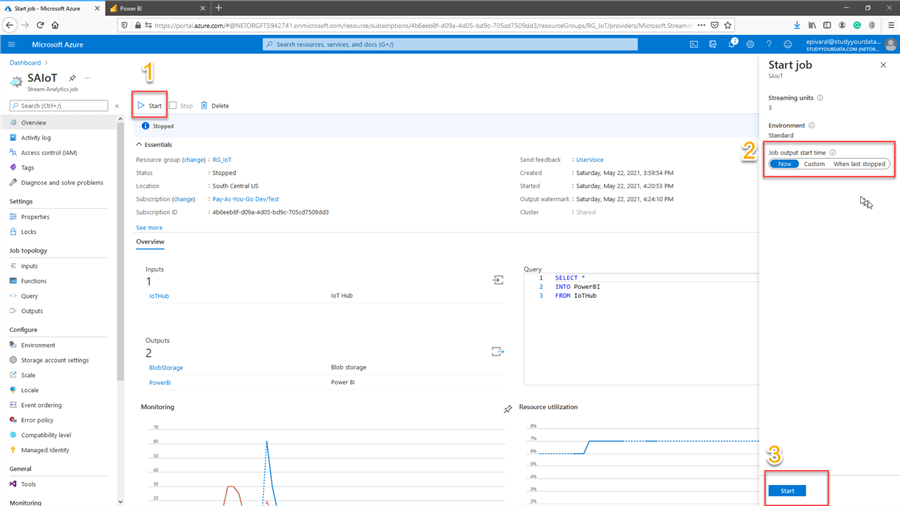 Start stream analytics job