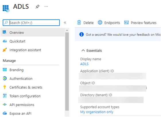 ADLSAppRegistration Register App that will have access to ADLS2
