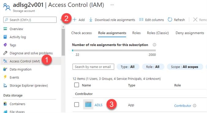 ADLS2perm Allow the App to access ADLS2 as a contributor.