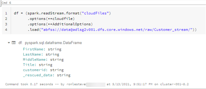 ReadStream1 Read the stream and view the schema