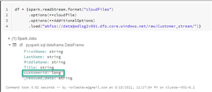 ReadStreamInferedSchema Read stream and notice schema is auto inferred.