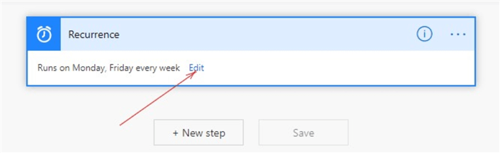 Snapshot of Recurrence flow step 2 
