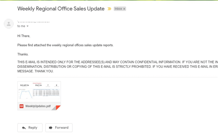 PDF attachment in email inbox 