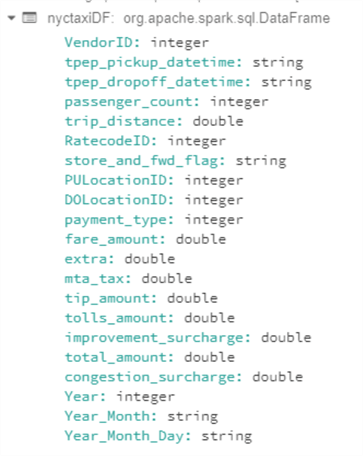 nyctaxiDFSchema This is the schema of the data frame