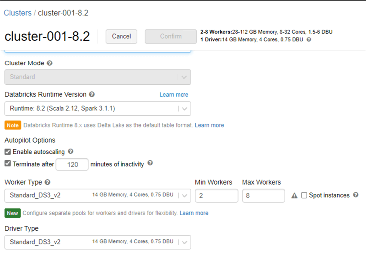 ClusterConfig DBricks Cluster config UI