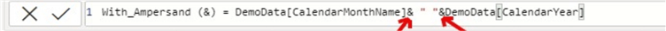 DAX expression showing the Ampersand operator in formula bar