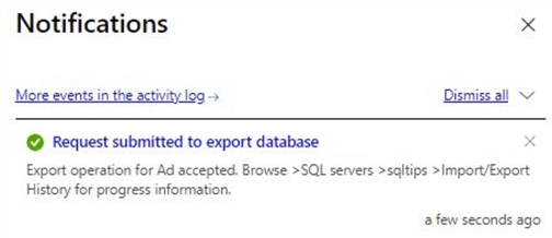 export using azure portal notifictions