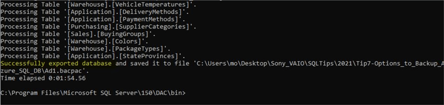 sqlpackage.exe execution