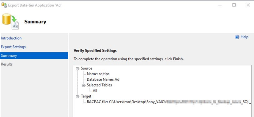 export data tier application summary