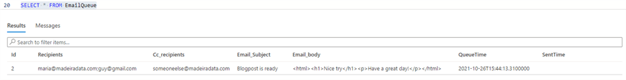 select from table query results