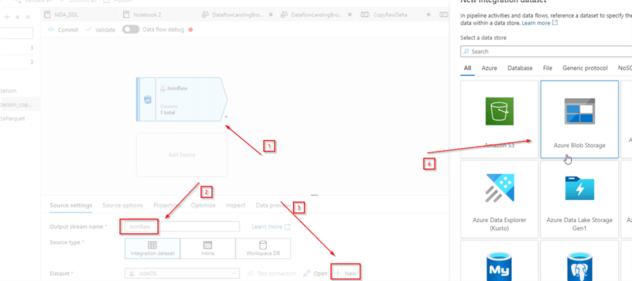 new dataset azure blog storage