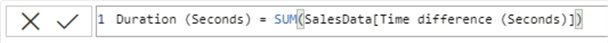 DAX code for Sum of Duration in seconds.