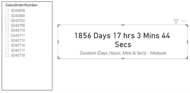 Diagram showing a card visual with duration measure calculation.