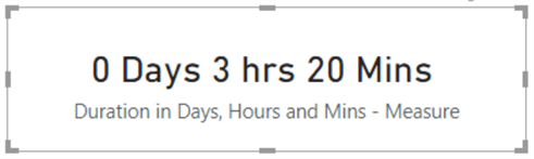 Diagram showing a card visual with duration measure calculation in Days, Hours, and Minutes.