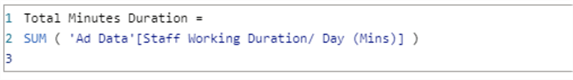 Measure calculation for Sum of duration in Minutes.