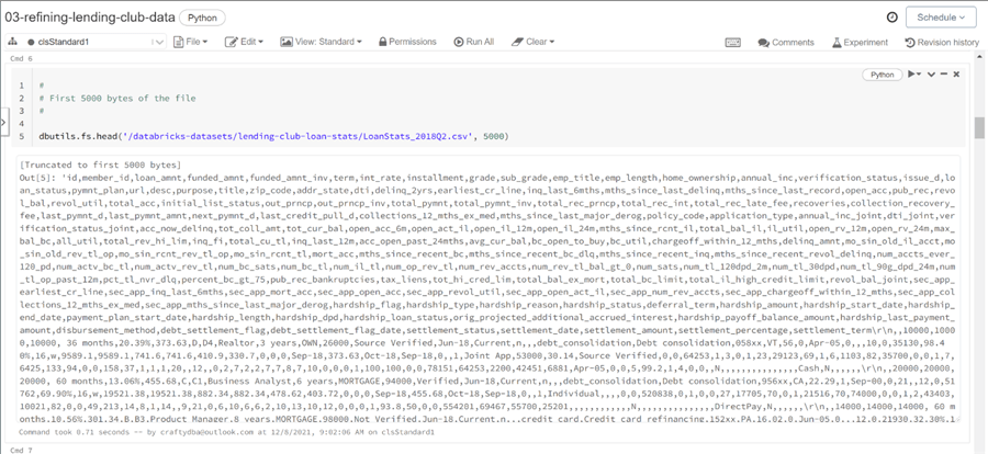 Spark Data Engineering - Show the comma separated values file.