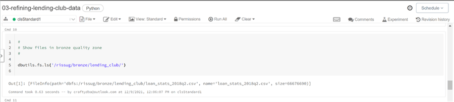Spark Data Engineering - Show the input file in the bronze zone.