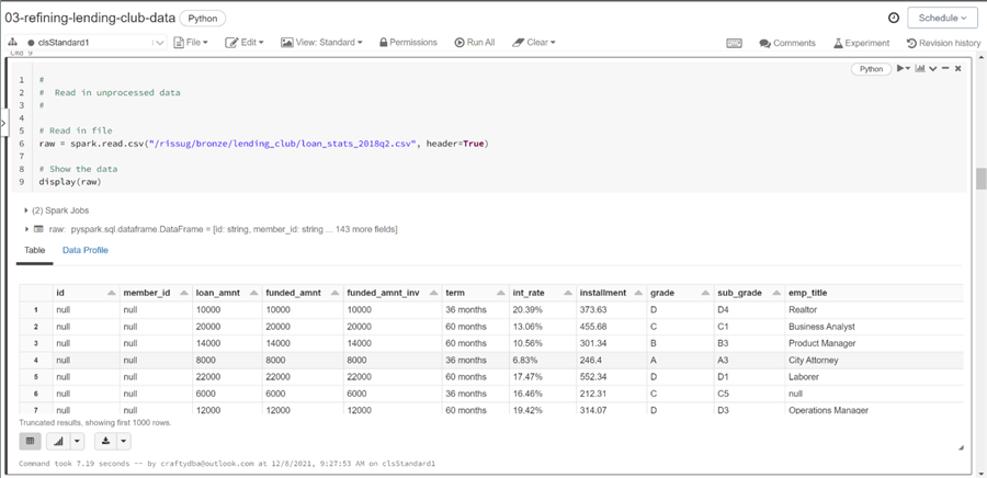 Spark Data Engineering - Read data into spark dataframe.
