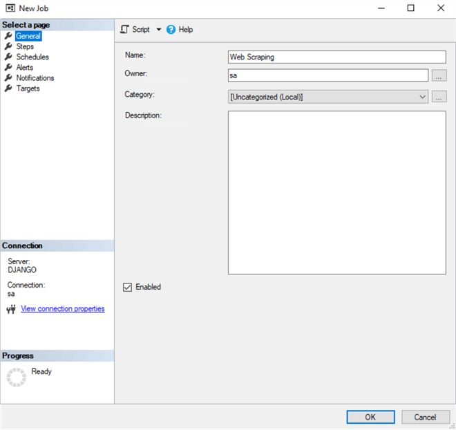 create new sql agent job