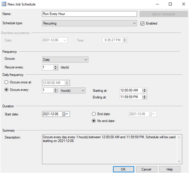 create new sql agent job
