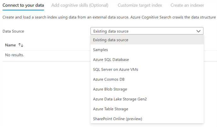 Azure Cognitive Search import data