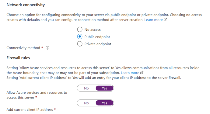 Azure Cognitive Search sql database settings