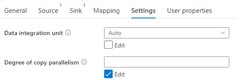 adf copy activity scale settings