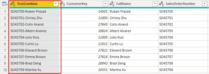 Output of concatenated text columns on table.