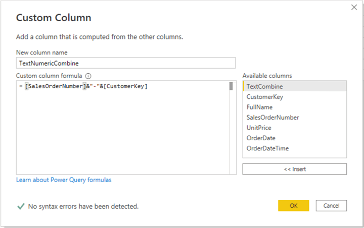 Naming and concatenating columns in Custom Column 2.
