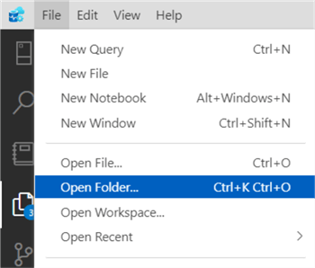 Azure Data studio open folder