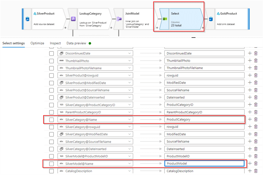 Azure Synapse Studio select settings